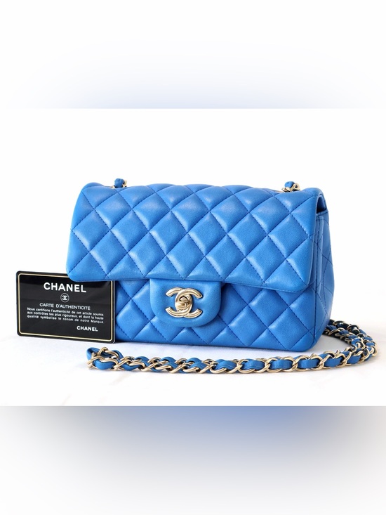 CHANEL Handbags - Chanel Lambskin Quilted Mini Rectangular Flap Royal Blue